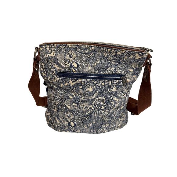 Sakroots Artist Circle Navy Floral Shoulder Cross Body Purse Charm Blue White - Picture 2 of 8